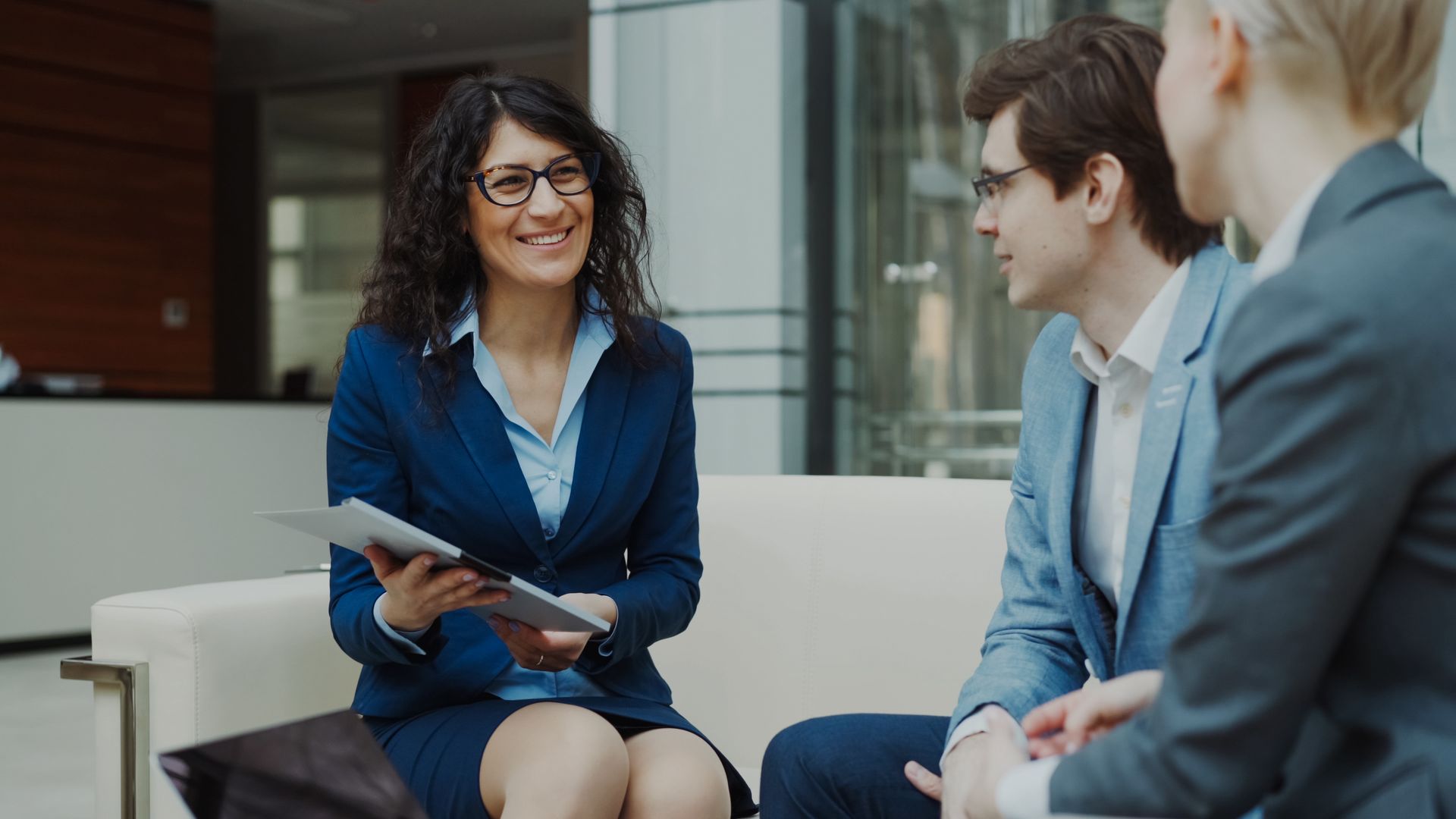 Professionals collaborating in a modern office